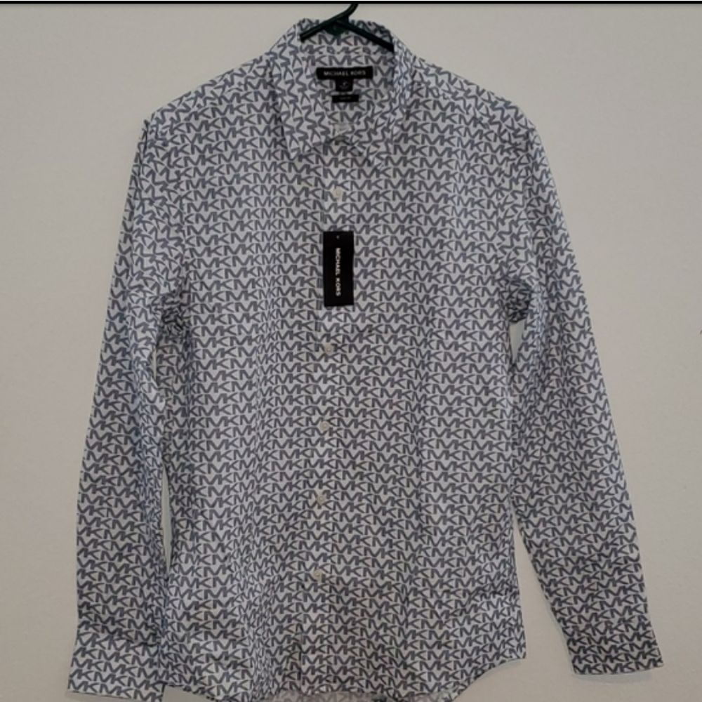 Dark Blue and White Michael Kors Dress Shirt